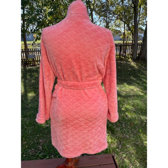 Womens Coral Pink Plush Fleece Bathrobe With Belt & Pockets By Just Love M - Picture 6 of 9